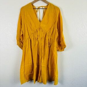 ✔️H&M | mustard yellow v neck dress | L